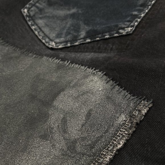 Black Rocker Jeans Acid Wash Metallic Silver Denim - Picture 12 of 16